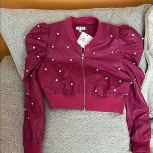 TCEC Magenta Pearl-Studded Bomber Jacket